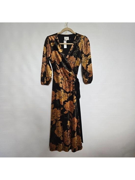 Lena Dresses & Skirts - LENA Dress Full-Wrap Women NWT Black Gold Long Sleeve Floral Fall Festive Small